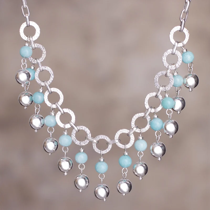 Amazonit- und Sterlingsilber-Wasserfall-Halskette, handgemachter Schmuck, böhmische Halsketten, Amazonit-Schmuck, Geschenk für sie, Geburtstagsgeschenk