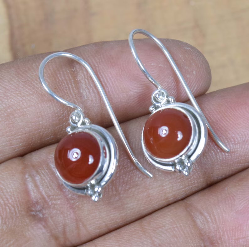 Roter Karneol 925 Sterling Silber Edelstein Runde Drahtohrringe Geburtsstein August Handgemachter Schmuck Geschenk Für Sie