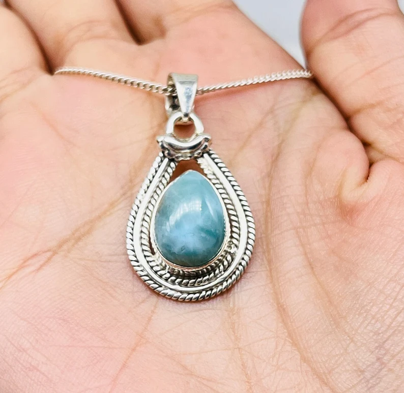 Hochwertige Larimar Silber Halskette Tropfen Larimar Silber Anhänger Designer Zarte Silber Halskette Larimar Silber Anhänger Für Frauen
