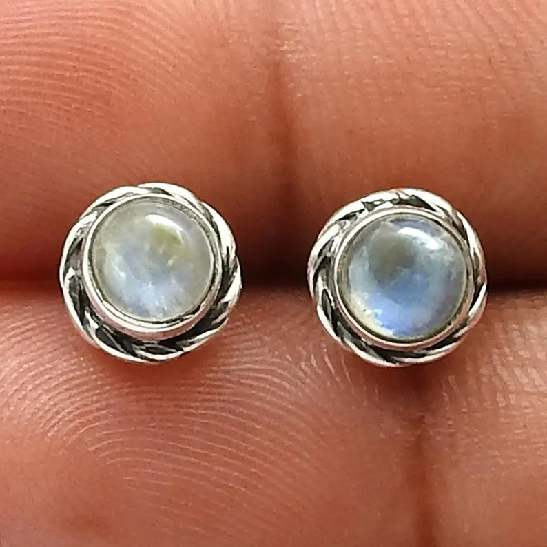 Natürliche Mondstein Ohrstecker Ohrringe für Frauen 925 Sterling Silber Feiner Schmuck Hochzeitstag Geschenke