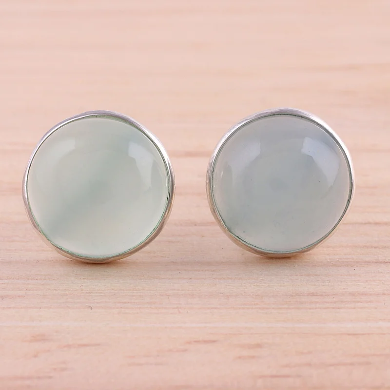 Aqua Chalcedon Runde Ohrstecker 925 Sterling Silber Handgemachte Ohrringe Alltagsohrringe Für Frauen Geschenk Für Sie
