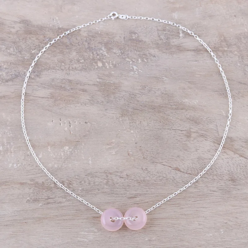 Roze Kwarts Dubbele Schijf en 925 Sterling Zilveren Hanger Ketting Voor Vrouwen Handgemaakte Boho Kettingen Cadeaus Voor Haar & Moeder