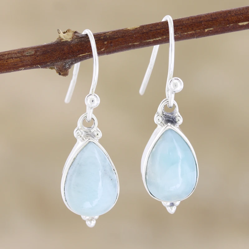 Larimar und Sterlingsilber Ohrringe Baumeln Ohrringe Edelstein-Ohrringe Handgemachte Damen Hochzeitsohrringe Geschenk Für Sie