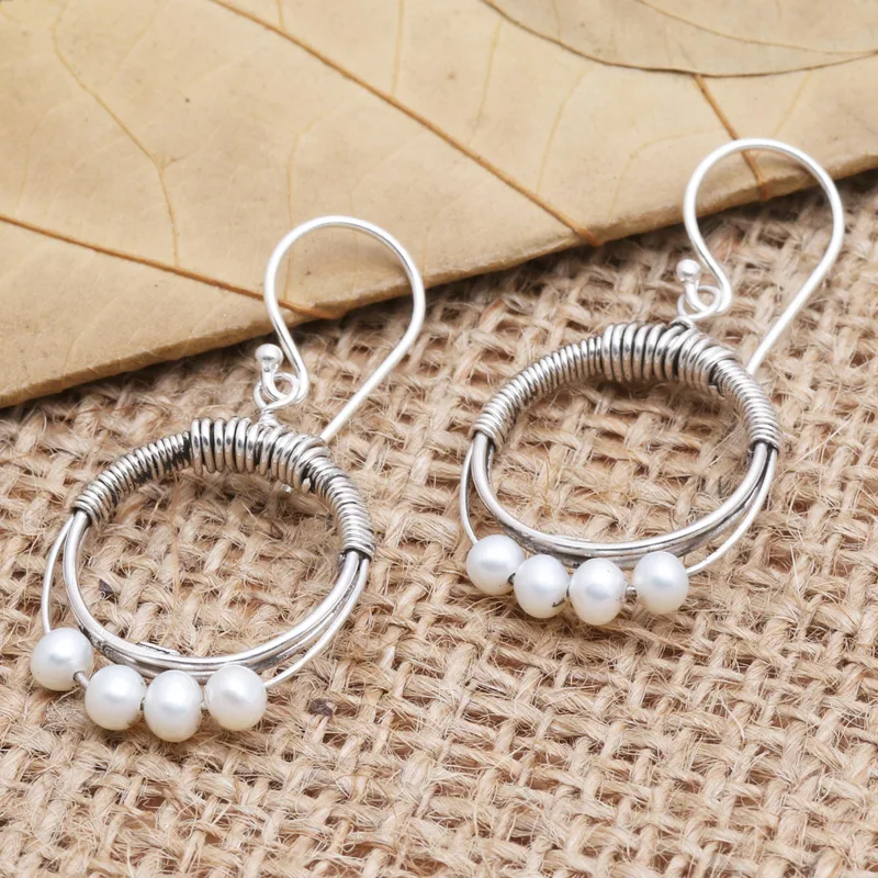 Handgemaakte Sterling Zilveren en Gekweekte Parel Oorbellen Sieraden Boho Oorbellen Handgemaakte Edelsteen Oorbellen Bruiloft Sieraden Cadeau voor Haar