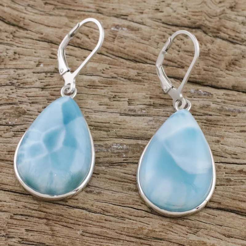925er Silber und Larimar Ohrhänger Edelsteinohrringe Handgemachte Boho-Ohrringe Geschenk für Sie