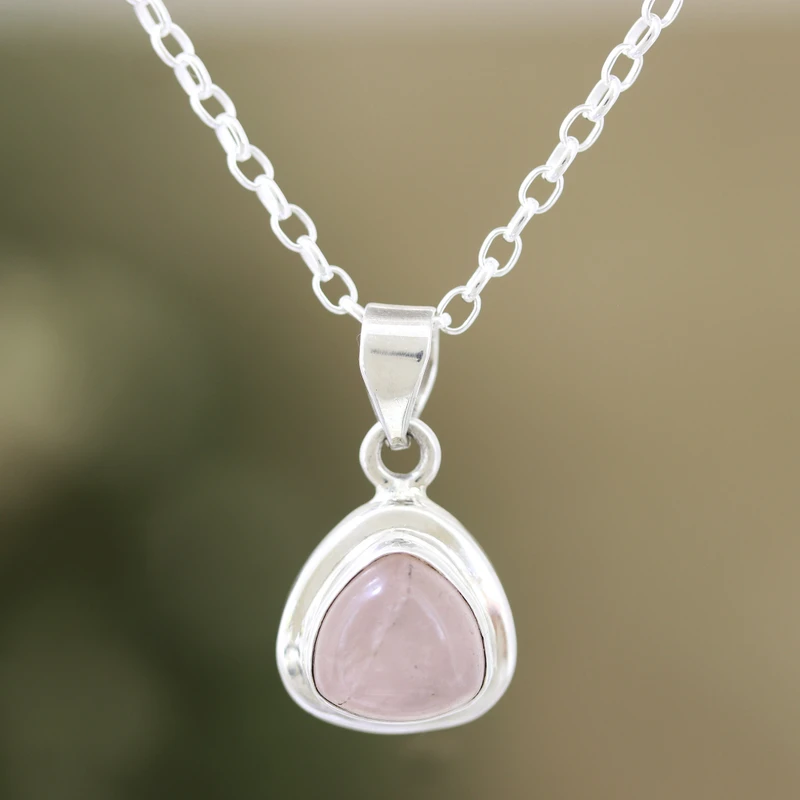 Halskette mit Anhänger aus Sterlingsilber 925 mit Rosenquarz für Damen, handgefertigte Boho-Halsketten, Geschenke für sie und Mama