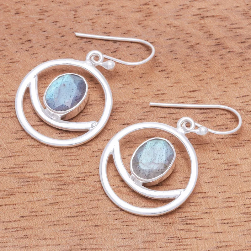 Halbmond handgefertigte Labradorit Ohrringe 925 Sterling Silber Ohrhänger Blaue Edelstein Ohrringe Labradorit Schmuck Geschenk für Schwester