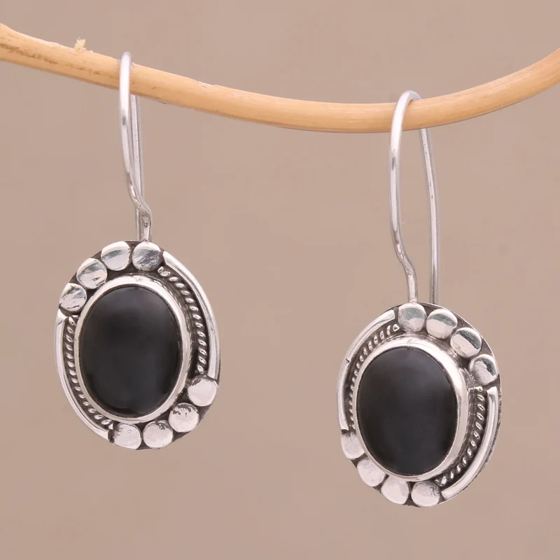 Onyx und Sterlingsilber Tropfenohrringe Damen Handgemachte Ohrringe Geschenke für Mama & Sie Böhmischer Schmuck