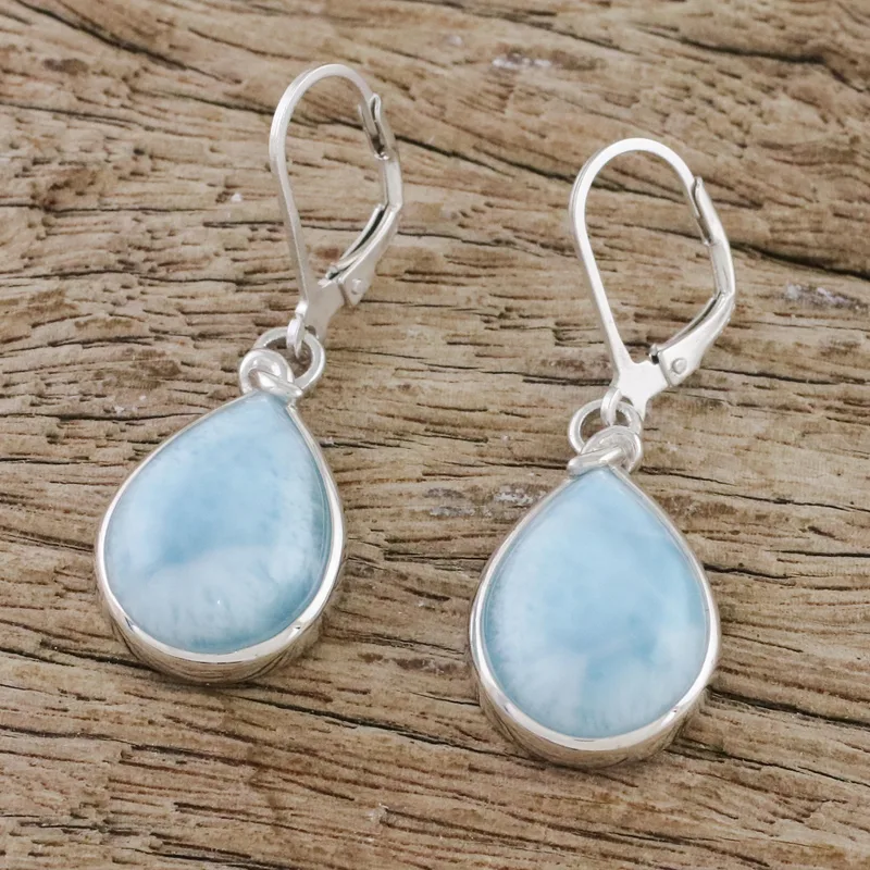 Designer Ohrhänger aus Larimar und Sterlingsilber, 925er Sterling Silber Edelstein-Ohrringe, handgefertigt für Damen, Hochzeitsgeschenk