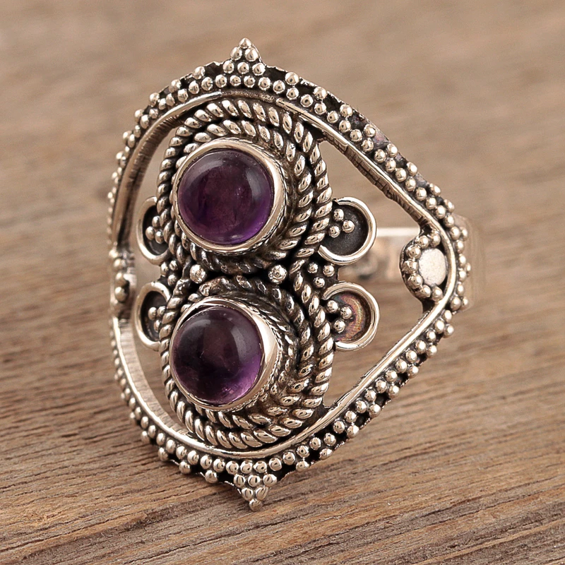 Handgefertigter Ring aus 925er Sterlingsilber und Amethyst, Edelsteinring, handgefertigter Ring, Boho-Silberring, Alltagsring, Geschenk für Ehefrau