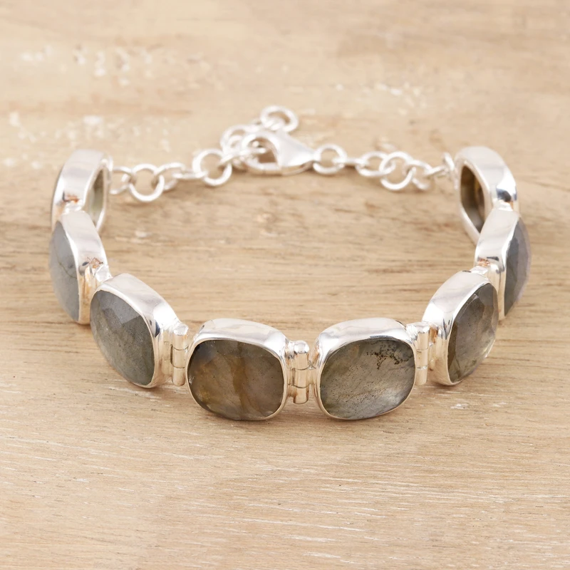 Vierkante gefacetteerde labradorietarmband gezet in 925 sterling zilver verjaardagscadeau voor haar charmante sieraden Valentijnsdagcadeau voor haar