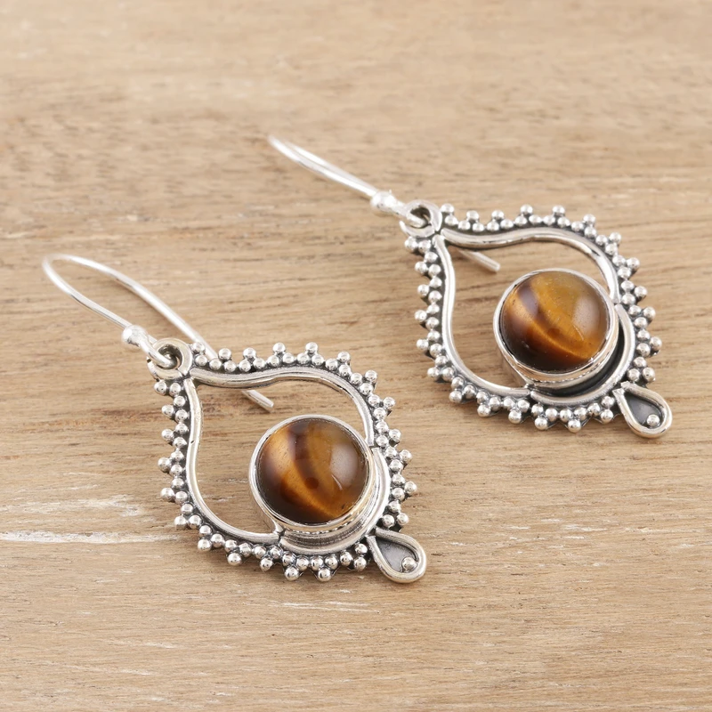 925 Sterling Silber und Tigerauge Ohrhänger Handgemachte Edelstein Silberohrringe Geschenke zum Muttertag Idee Alltagsschmuck Geschenk für Sie