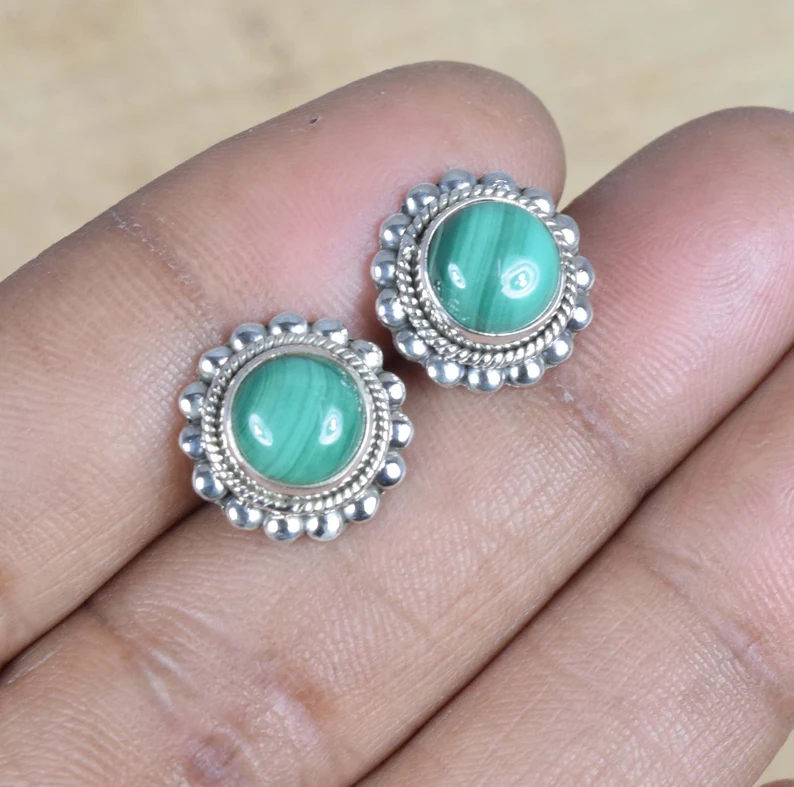 Natürlicher grüner Malachit 925 Sterling Silber Edelstein Ohrstecker Blume Designer Stecker April Monats Geburtsstein Geschenk für Valentinstag