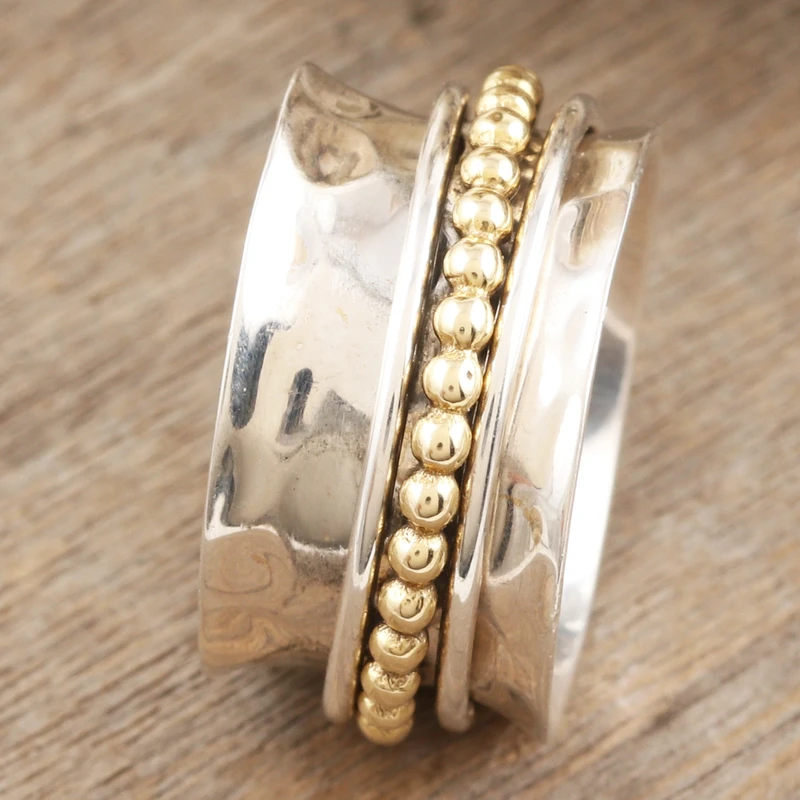 Gepunkteter Pfad Klassischer Sterlingsilber-Spinner-Ring Handgemachter Ring Silberschmuck Böhmischer Zarter Ring Geschenk für Sie