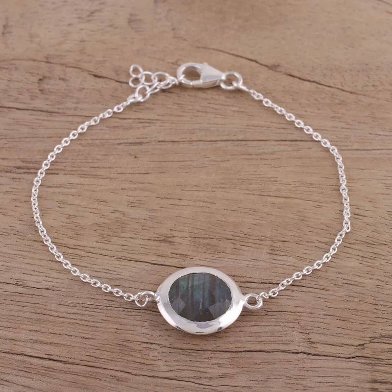 Kreisförmig schimmerndes Labradorit verstellbares Armband aus 925er Sterlingsilber, Geburtstagsgeschenk für sie, bezaubernder Schmuck, Valentinstagsgeschenk für sie