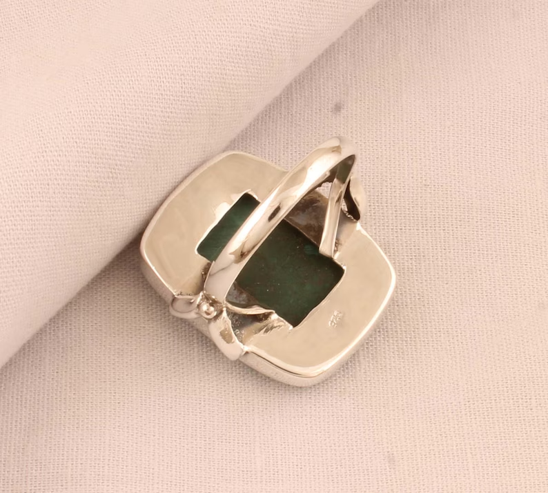 Natur Malachit Ring Edelsteinring 925er Massiver Silberring für Frauen Versprechensring Beste Freundin Geschenke Statement Ring Alltagsring
