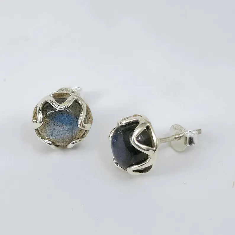 Labradorit Ohrstecker 925 Sterling Silber Blumen Labradorit Ohrringe Labradorit Edelstein Silber Ohrstecker Handgemachte Boho Ohrstecker