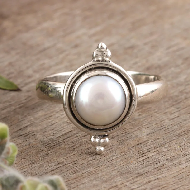 Zuchtperlenring Weiß 925 Silberring Statement-Ring Handgemachter Ring Geschenk für Sie Boho Zierlicher Ring Geschenk für Sie