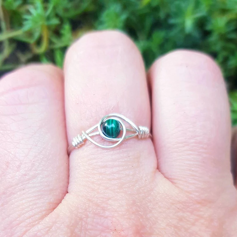Malachit Ring 925 Sterling Silber Ring Kristall Ring Schutz Ring Mineral Ring Heil Ring Minimalistischer Ring