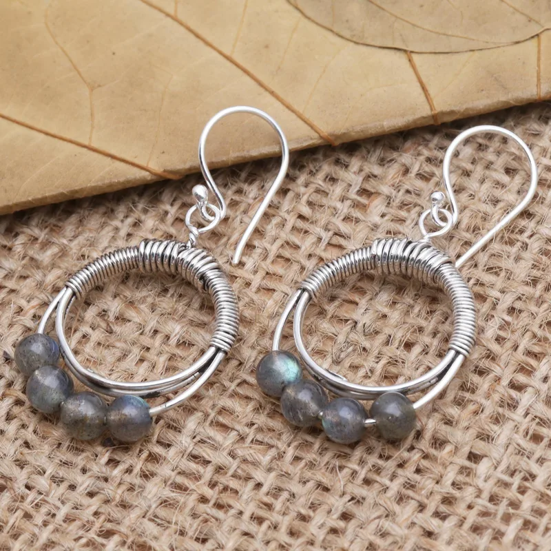 Eyes of God in Green Natural Labradorite Dangle Earrings 925 Sterling Silver Gemstone Earrings Labradorite Jewelry Gift For Her