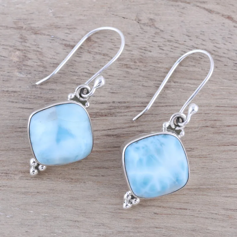 Larimar Ohrringe 925 Sterlingsilber Natürlicher Larimar Edelstein Silber Ohrringe Handgemachte Damen Hochzeit Ohrringe Geschenk