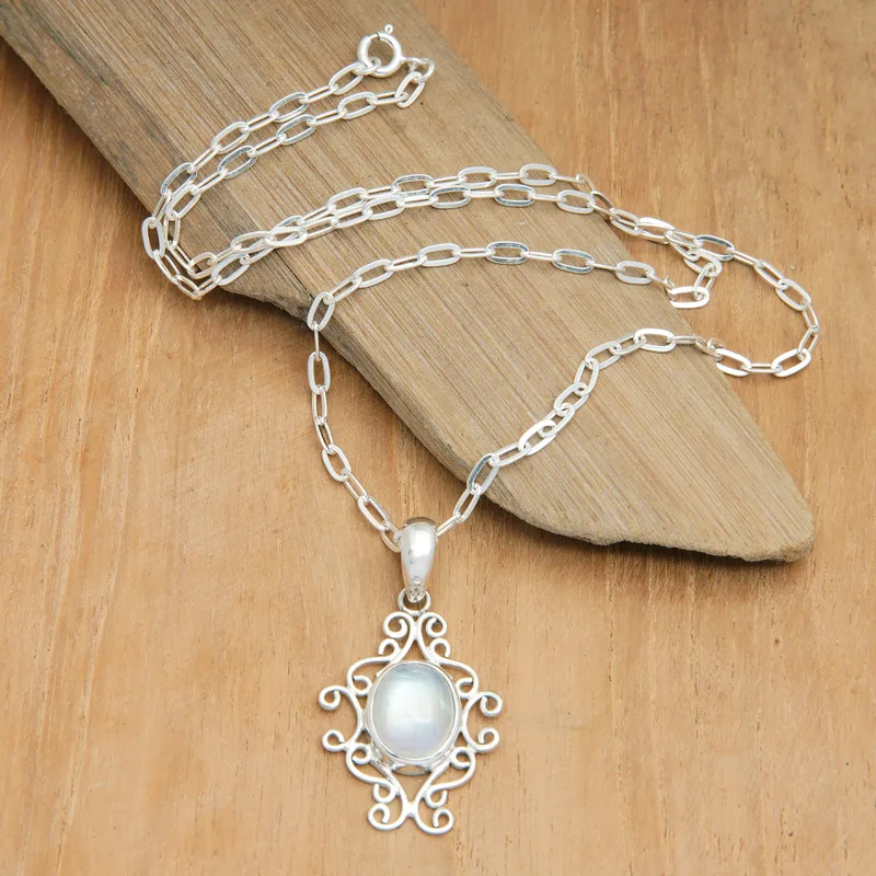 Precious Time Anhänger-Halskette mit Regenbogen-Mondstein 925 Sterling Silber Natürlicher Feuer-Regenbogen-Mondstein Geschenk für sie