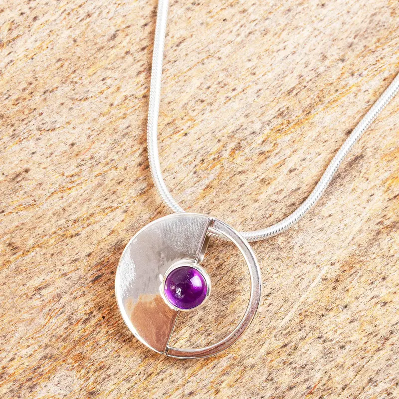 Moderne Halbkreis Amethyst Anhänger Halskette Geburtsstein Halskette Geschenk Für Sie Lila Edelstein Schmuck 925 Sterling Silber Brautjungfern Halskette