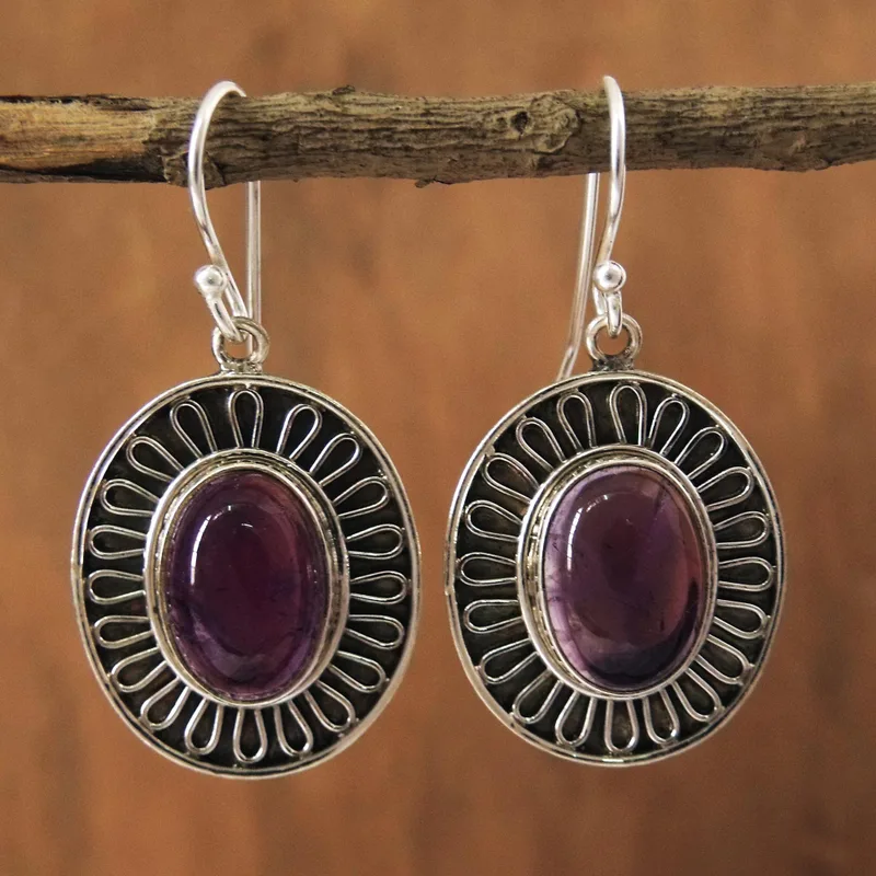 Amethyst Dangle Earrings Purple Star 925 Sterling Silver Handmade Earrings Gifts Item Wedding Jewelry Gift For Her