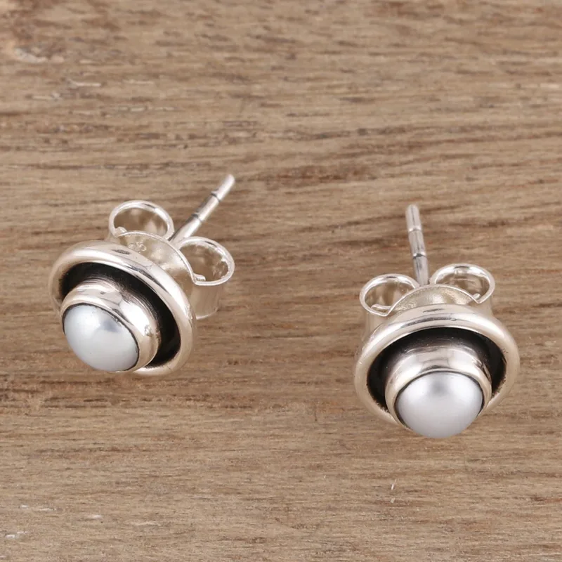 Runde Zuchtperlen-Ohrstecker 925 Sterling Silber handgemachte Ohrstecker Alltags-Ohrringe Geburtstagsgeschenk für sie & Mama
