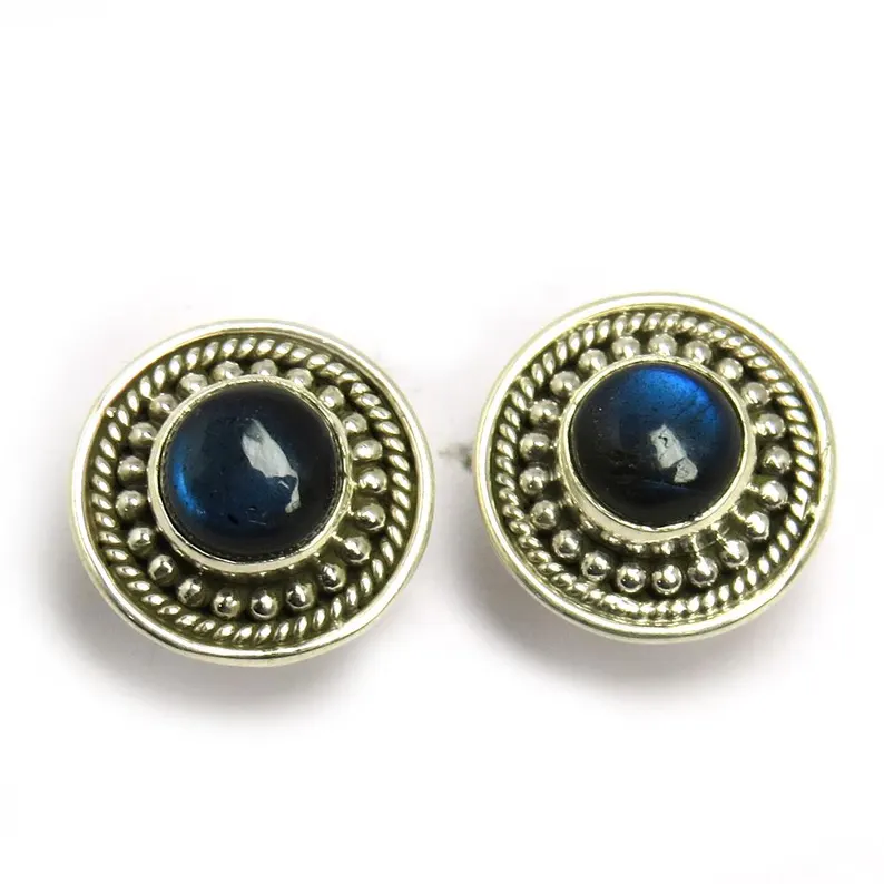 Blaue Labradorit-Ohrstecker aus 925 Sterling Silber Handgefertigter Schmuck Natürliche Edelstein-Ohrringe Geburtstagsgeschenk für sie