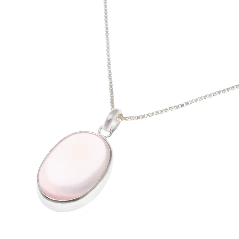 Ovale Rosenquarz-Anhänger-Halskette 925er Sterling Silber Halskette für Frauen handgemachte Boho Halsketten Geschenke für Sie