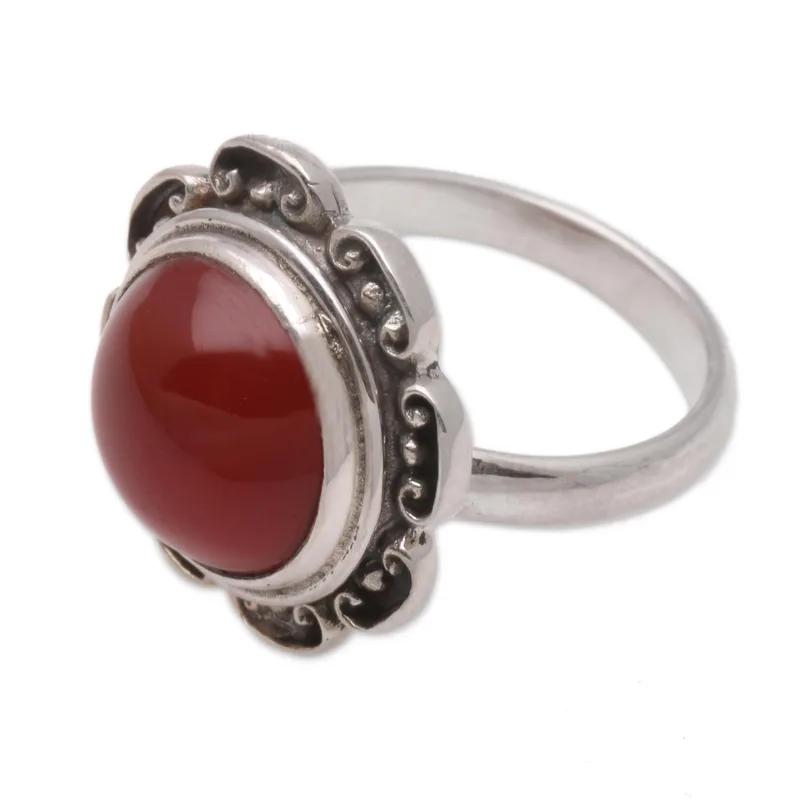 Lotus Herz des Friedens Handgefertigter 925 Sterling Silber Karneol Ring Versprechensring Handgemachter Silberring Geschenk für Sie & Mama