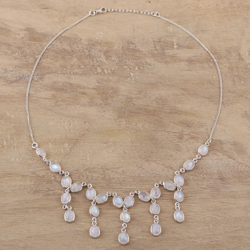 Rainbow Moonstone and Sterling Silver Necklace Indian Style Moonstone Jewelry Natural Fire Rainbow Rainbow Moonstone Gift For Her