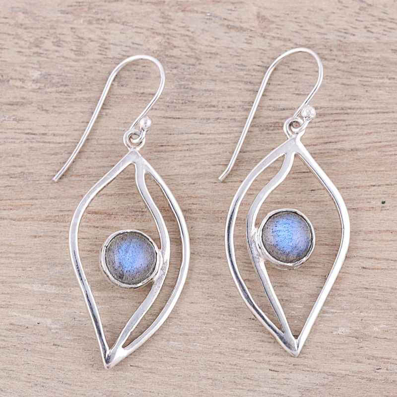 Blattförmige Labradorit-Ohrhänger 925 Sterling Silber Edelstein Ohrhänger Labradorit Schmuck Geschenkidee
