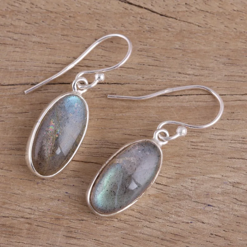 Labradorit Cabochon Ohrhänger 925 Sterling Silber Ohrringe Blauer Edelstein Ohrhänger Labradorit Schmuck Geschenk für Sie