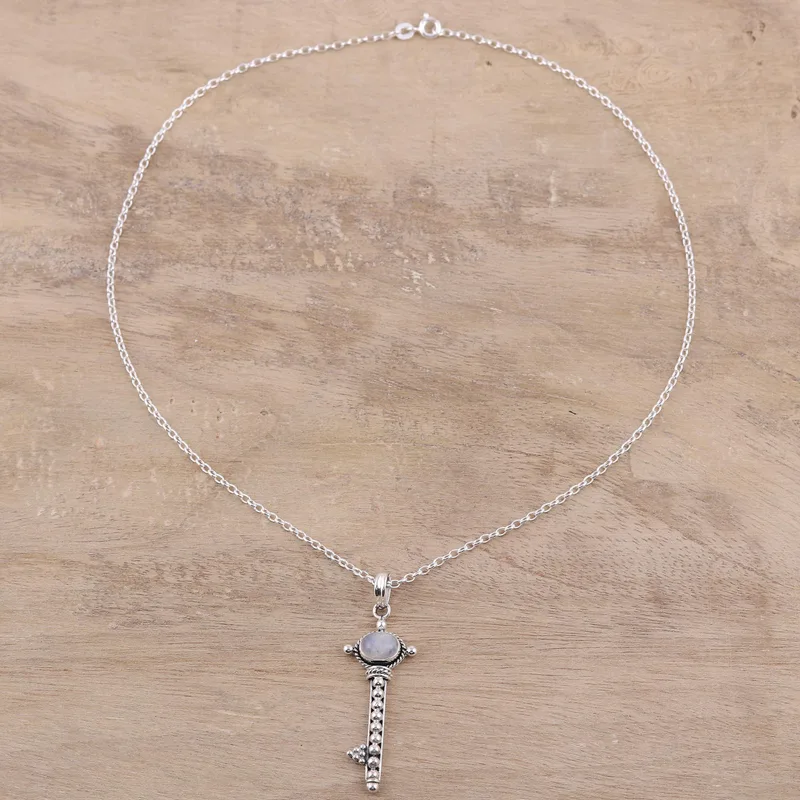 Schlüsselanhänger-Halskette mit Regenbogen-Mondstein 925 Sterling Silber Natürlicher Feuer-Regenbogen-Mondstein Geschenk für sie
