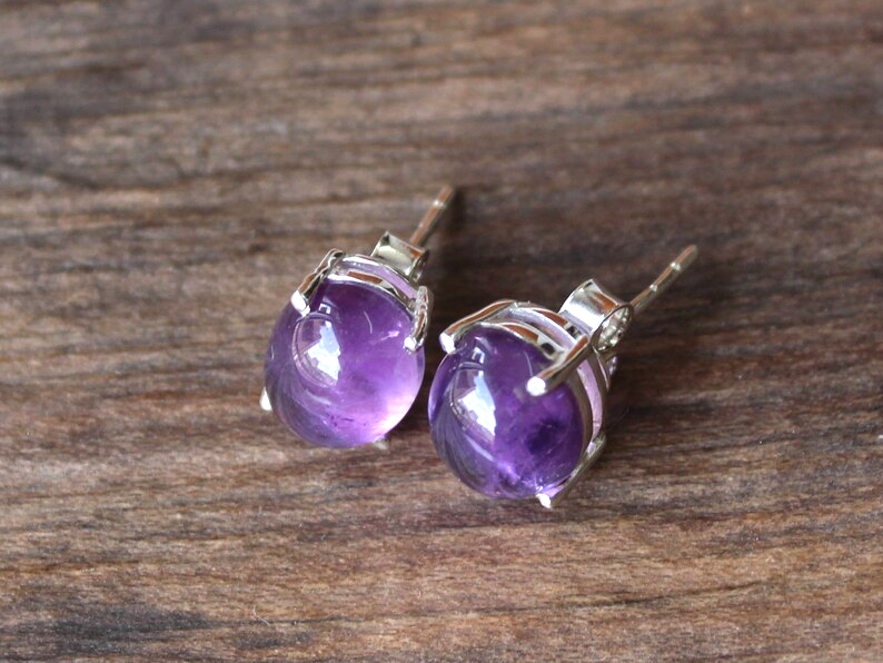 Natürlicher violetter Amethyst Edelstein Ohrstecker 925 Sterling Silber Februar Geburtsstein handgefertigter Schmuck 925 Silber Ohrstecker Geschenk für sie