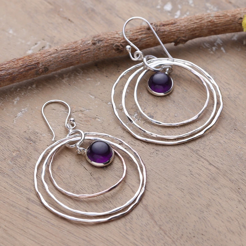 Moderne Sterling Zilveren en Amethist Hangende Oorbellen Handgemaakte Oorbellen Cadeaus Artikel Verjaardagscadeau Boheemse Sieraden Cadeau Voor Haar