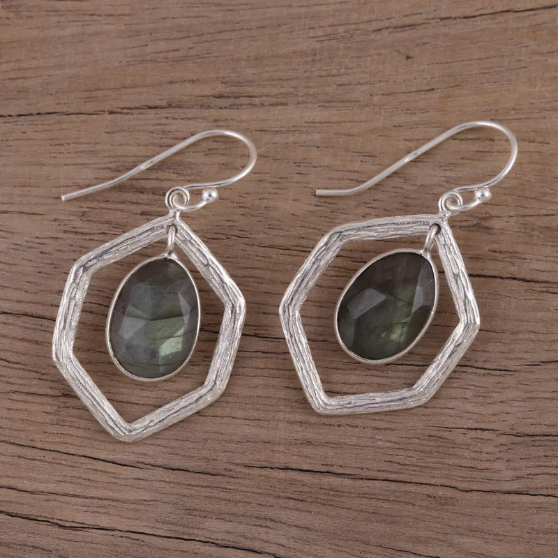 925er Sterlingsilber-Ohrringe mit Labradorit Edelstein-Ohrringe Labradorit-Schmuck