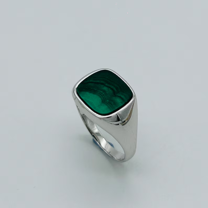 925 Sterling Silver Square Malachite Ring Malachite Signet Ring Square Silver Ring Brand New Gift For Her