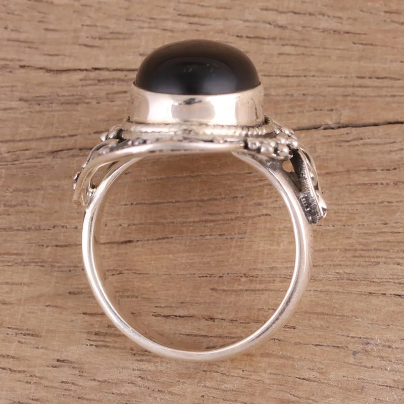 Handgefertigter Cocktailring aus schwarzem Onyx, 925er Sterlingsilber, Statement-Ring, handgefertigter Ring, Damen-Silberring, Geschenk für Sie