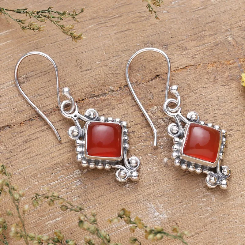 Klassische Karneol Cabochon Ohrhänger 925 Sterling Silber Edelsteinohrringe Geburtsstein August Geschenk für Sie & Mama