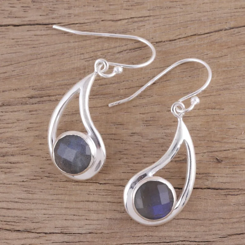 Facettierte Labradorit und Silber Ohrhänger 925 Sterling Silber Ohrringe Blaue Edelstein Ohrhänger Labradorit Schmuck Geschenk für Sie