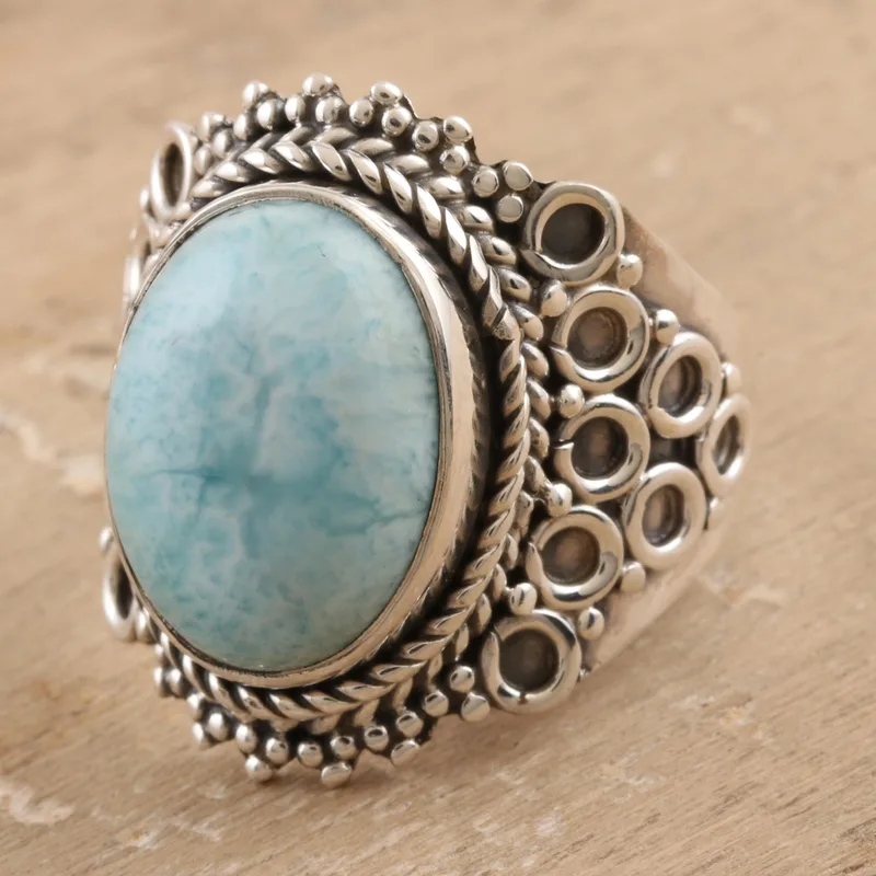 Echter Larimar Cocktailring 925 Sterling Silber Ring Zierlicher Ring Edelsteinring Damen Ring Geschenk Für Sie