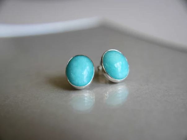 Amazonite Studs Earrings Gemstone Earrings 925 Sterling Silver Large Earrings Minimalist Earrings Gift Item