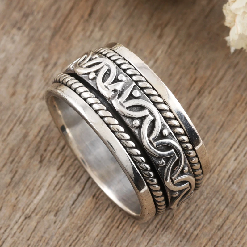 925 Sterlingsilber Meditations-Spinner-Ring, handgefertigt in Indien, Silberschmuck, böhmischer zierlicher Ring, Geschenk für sie