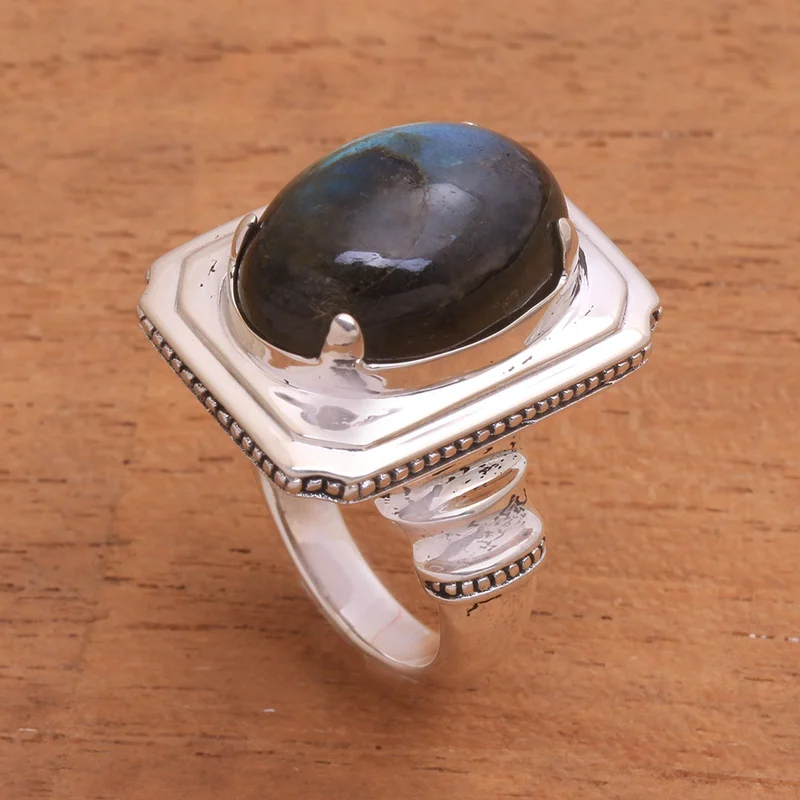 Labradorit Cocktailring 925 Sterling Silber Handgemacht Designer Geschenk Für Sie & Mama