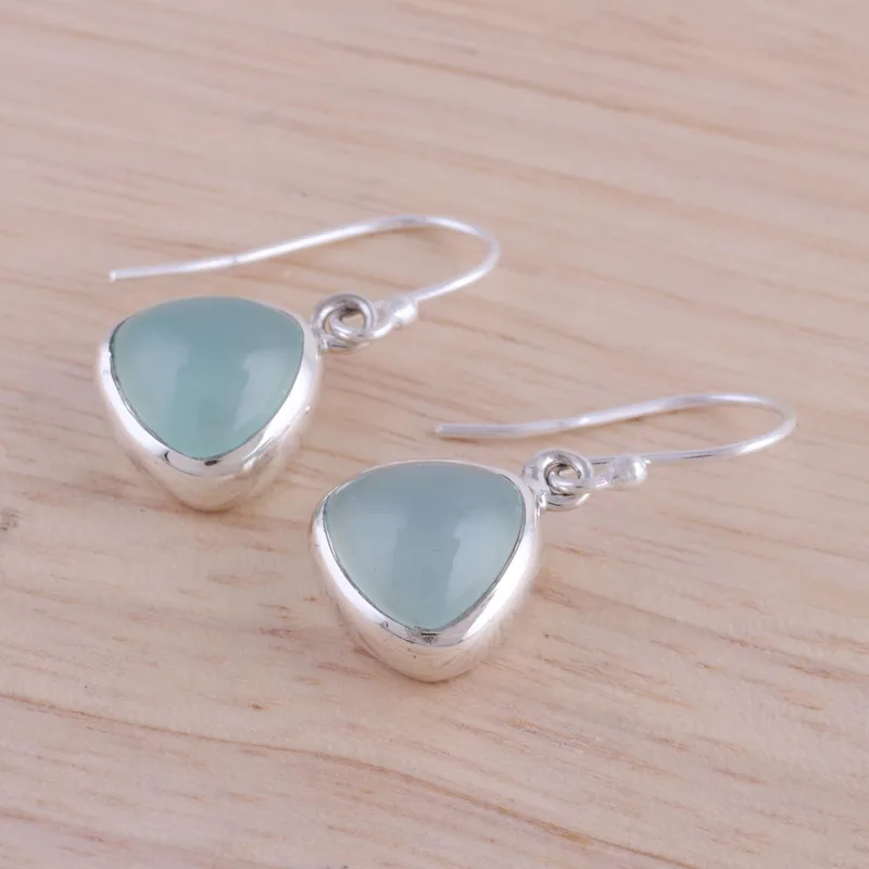 Ohrhänger aus Sterlingsilber und Aquamarin-Chalcedon, 925er Massivsilber, handgefertigt, Boho, filigraner Schmuck, Geschenk für sie und Mama