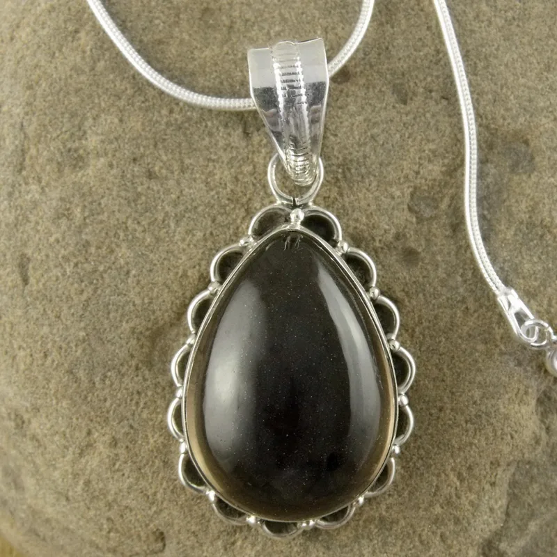 Nebeliger Teardrop Rauchquarz Anhänger mit Silberkette Halskette 925 Sterling Silber Rauchquarz Anhänger Halskette Böhmischer Schmuck Geschenk für Sie