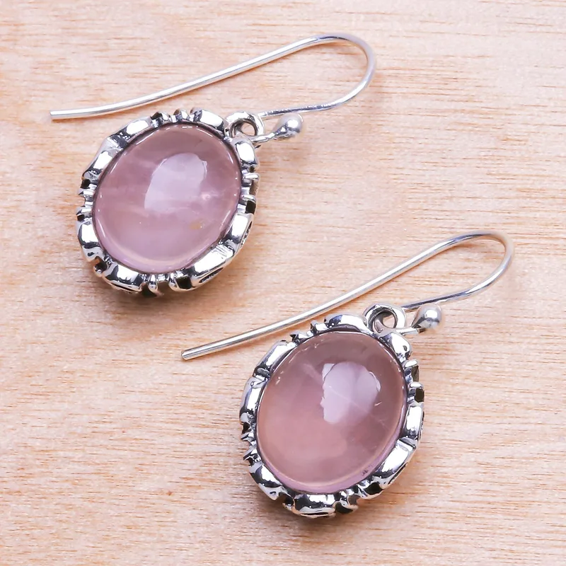 Rosenquarz Sterling Silber Ohrhänger Handgemachte Ohrringe Rosenohrringe Designer Ohrringe Geschenk Für Sie